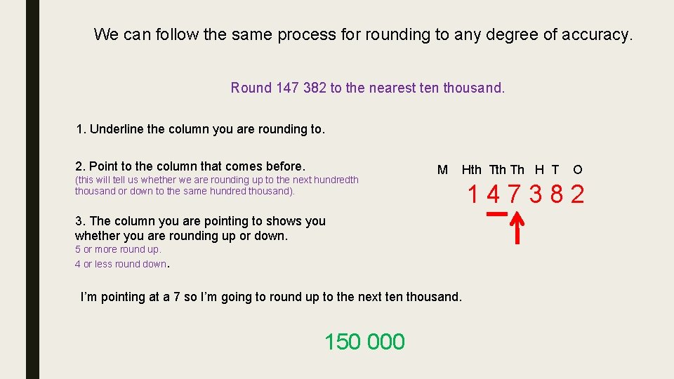 We can follow the same process for rounding to any degree of accuracy. Round