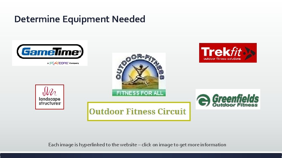 Determine Equipment Needed Each image is hyperlinked to the website – click on image