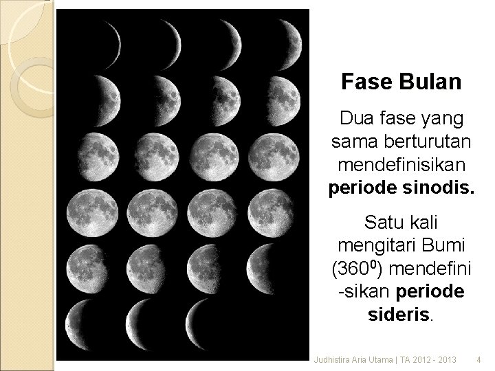 Fase Bulan Dua fase yang sama berturutan mendefinisikan periode sinodis. Satu kali mengitari Bumi
