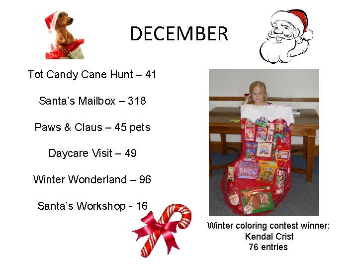 DECEMBER Tot Candy Cane Hunt – 41 Santa’s Mailbox – 318 Paws & Claus
