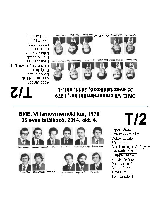 Psota József Agod Sándor Czermann Mihály Dobos László Fülöp Imre Gerstenmayer György † Hegedűs Psota József Agod Sándor Czermann Mihály Dobos László Fülöp Imre Gerstenmayer György † Hegedűs