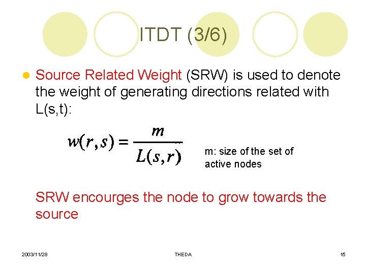 ITDT (3/6) l Source Related Weight (SRW) is used to denote the weight of