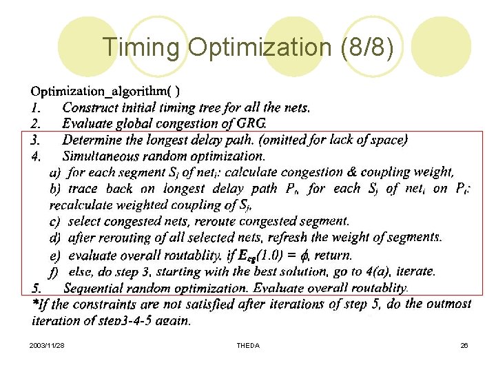 Timing Optimization (8/8) 2003/11/28 THEDA 26 