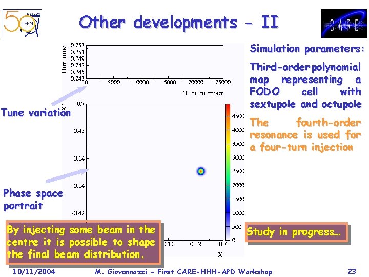 Other developments - II Simulation parameters: Third-order polynomial map representing a FODO cell with