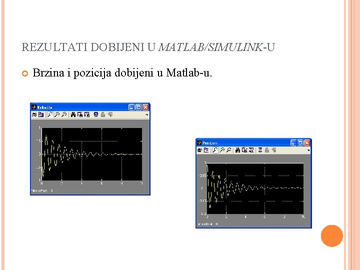 REZULTATI DOBIJENI U MATLAB/SIMULINK-U Brzina i pozicija dobijeni u Matlab-u. 