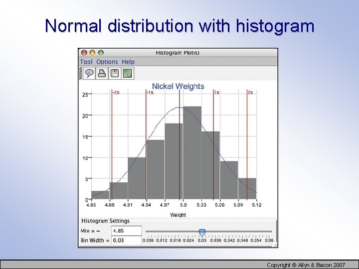 Normal distribution with histogram Copyright © Allyn & Bacon 2007 