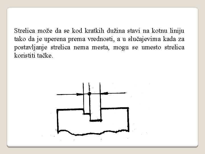 Strelica može da se kod kratkih dužina stavi na kotnu liniju tako da je