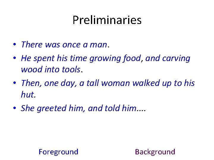 Preliminaries • There was once a man. • He spent his time growing food,