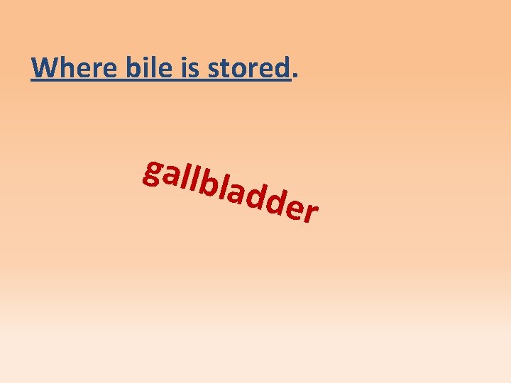 Where bile is stored. gallb ladde r 