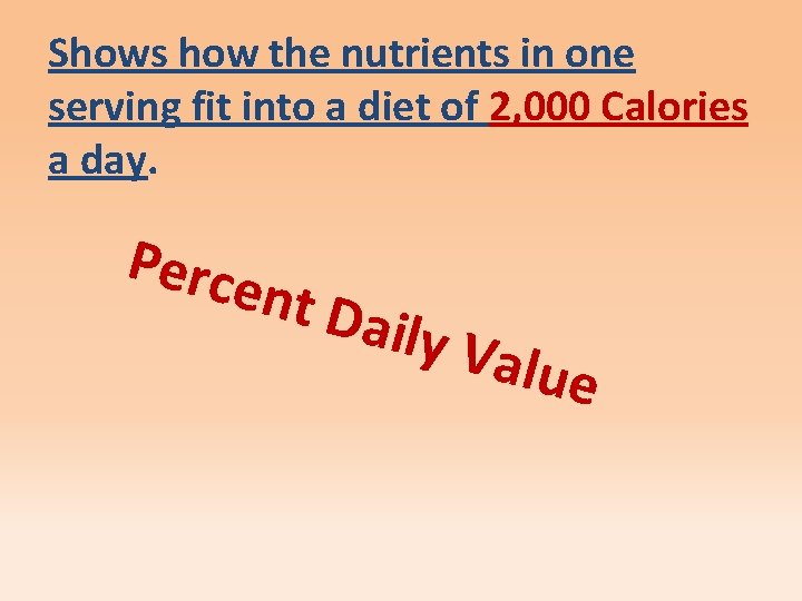 Shows how the nutrients in one serving fit into a diet of 2, 000