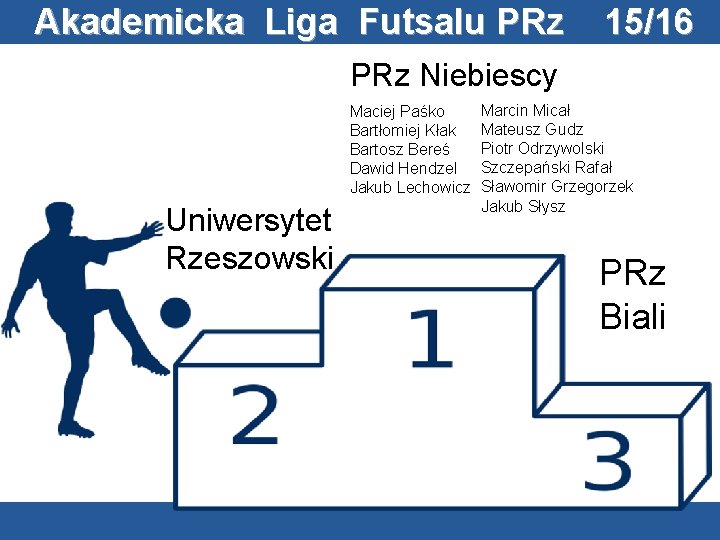 Akademicka Liga Futsalu PRz 15/16 PRz Niebiescy Maciej Paśko Bartłomiej Kłak Bartosz Bereś Dawid
