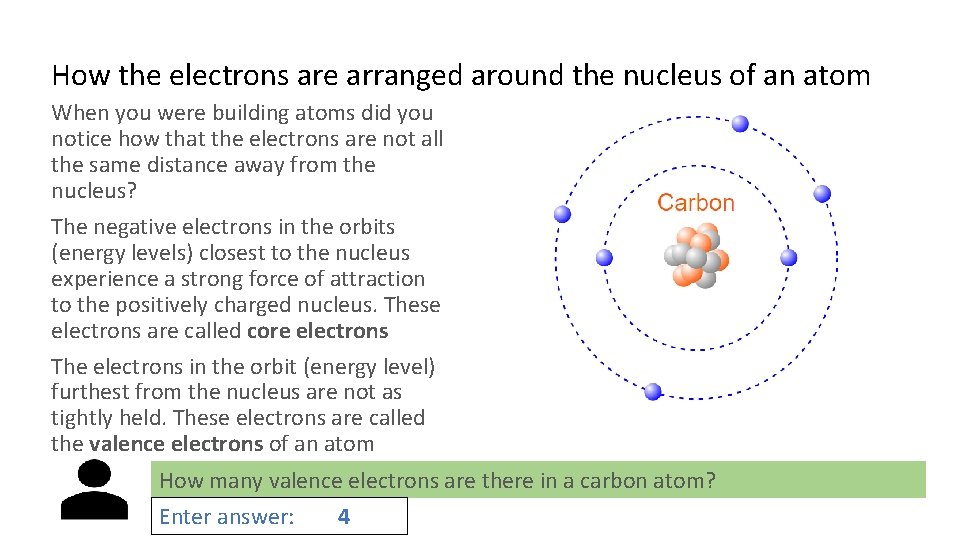 How the electrons are arranged around the nucleus of an atom When you were