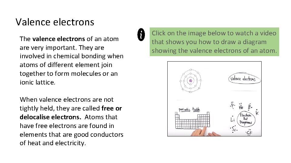 Valence electrons The valence electrons of an atom are very important. They are involved