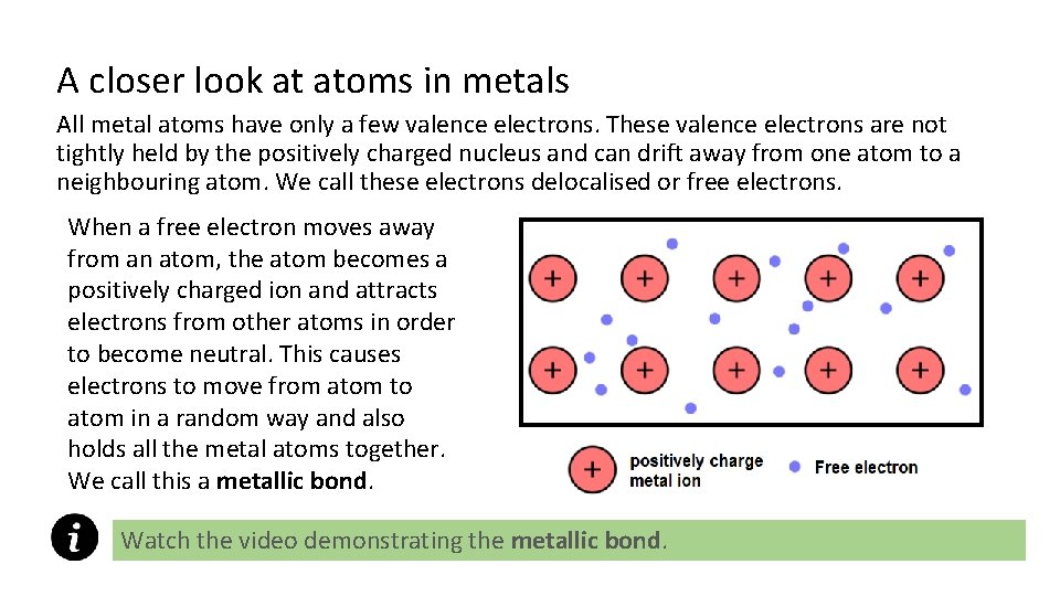 A closer look at atoms in metals All metal atoms have only a few