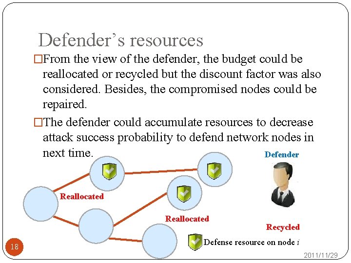 Defender’s resources �From the view of the defender, the budget could be reallocated or