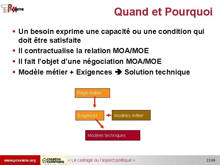 Quand et Pourquoi § Un besoin exprime une capacité ou une condition qui doit