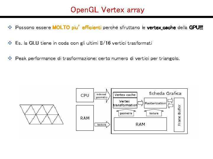 Open. GL Vertex array v Possono essere MOLTO piu’ efficienti perché sfruttano le vertex_cache