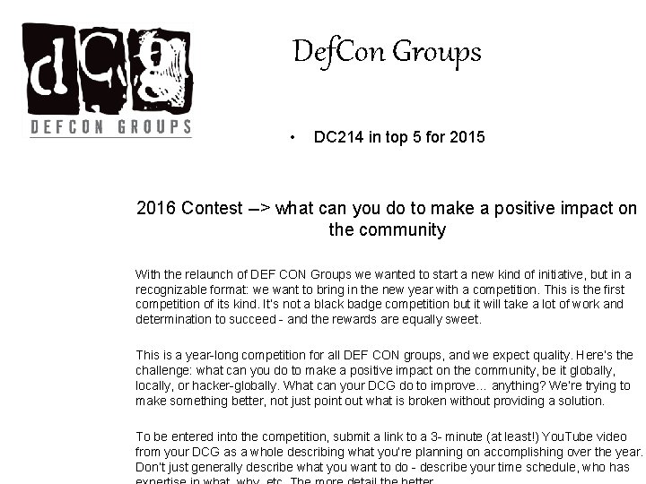 Def. Con Groups • DC 214 in top 5 for 2015 2016 Contest -->