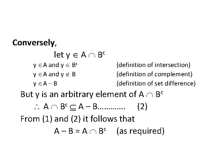 Conversely, let y A Bc y A and y B y A – B