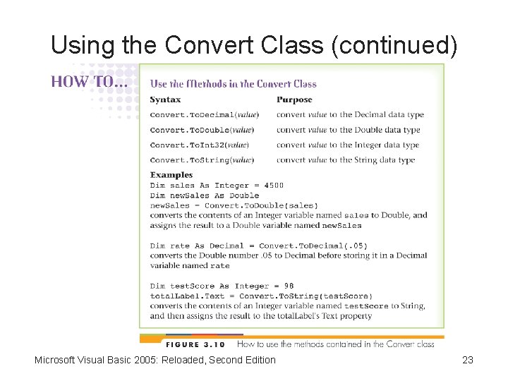 Using the Convert Class (continued) Microsoft Visual Basic 2005: Reloaded, Second Edition 23 