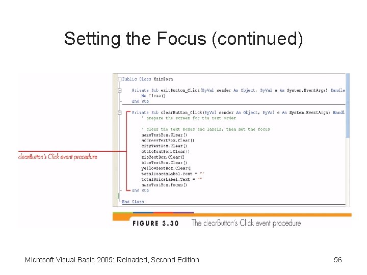 Setting the Focus (continued) Microsoft Visual Basic 2005: Reloaded, Second Edition 56 