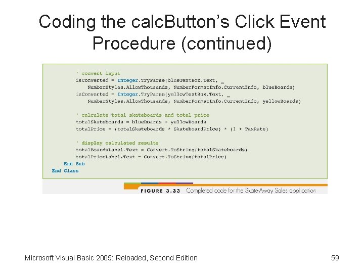 Coding the calc. Button’s Click Event Procedure (continued) Microsoft Visual Basic 2005: Reloaded, Second