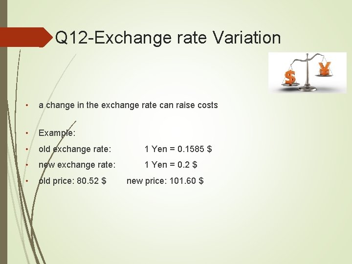 Q 12 -Exchange rate Variation • a change in the exchange rate can raise