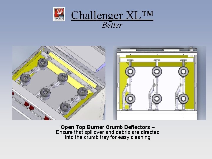 Challenger XL™ Better Open Top Burner Crumb Deflectors – Ensure that spillover and debris