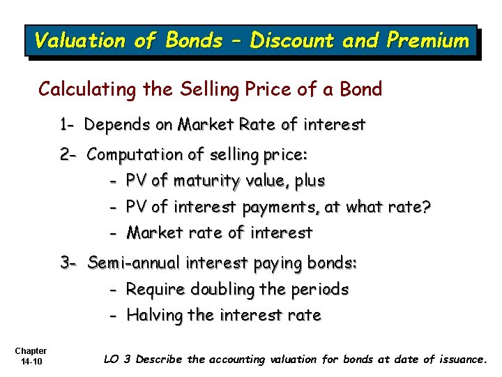 Valuation of Bonds – Discount and Premium Calculating the Selling Price of a Bond