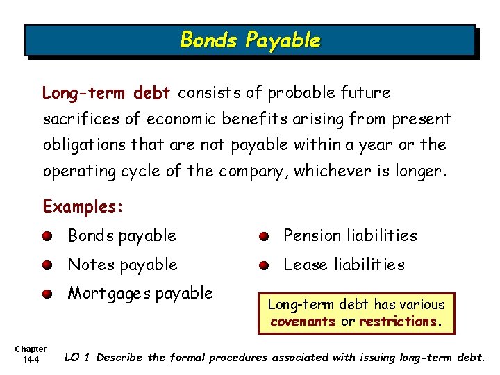 Bonds Payable Long-term debt consists of probable future sacrifices of economic benefits arising from