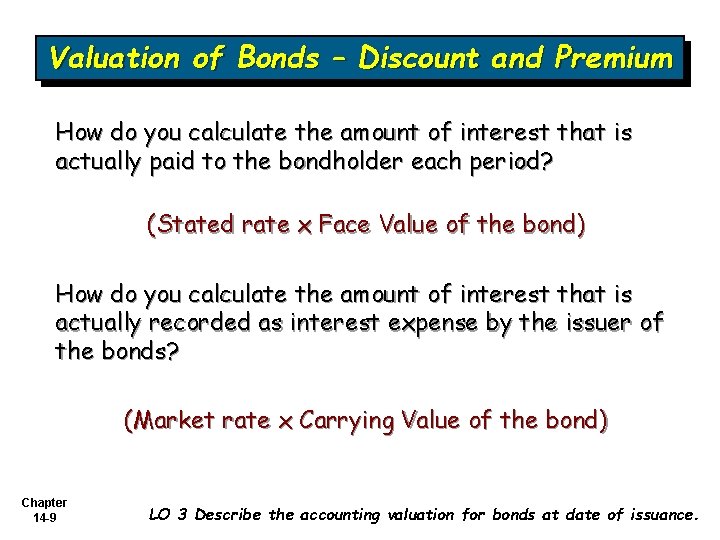 Valuation of Bonds – Discount and Premium How do you calculate the amount of