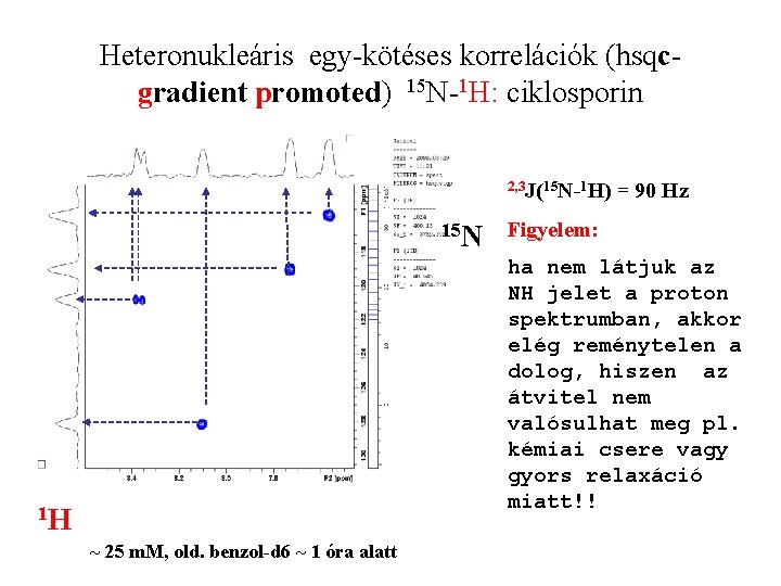 Heteronukleáris egy-kötéses korrelációk (hsqcgradient promoted) 15 N-1 H: ciklosporin 2, 3 J(15 N-1 H)