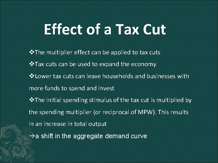 Effect of a Tax Cut v. The multiplier effect can be applied to tax