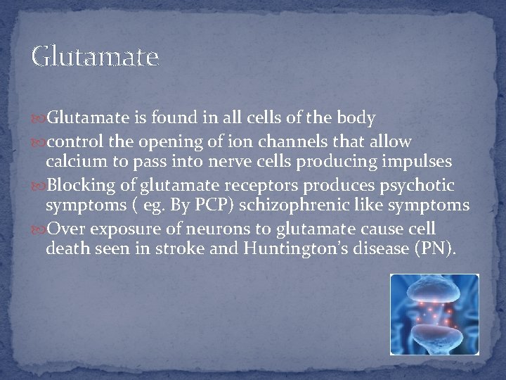 Glutamate is found in all cells of the body control the opening of ion