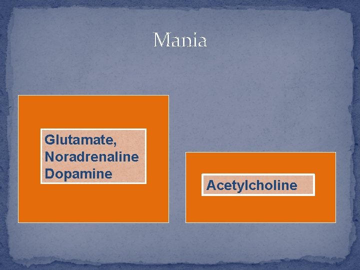 Mania Glutamate, Noradrenaline Dopamine Acetylcholine 