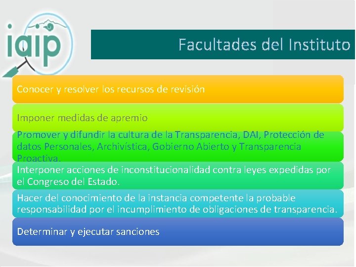 Facultades del Instituto Conocer y resolver los recursos de revisión Imponer medidas de apremio