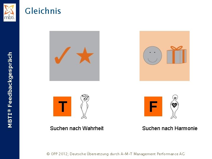 MBTI® Feedbackgespräch Gleichnis T Suchen nach Wahrheit F Suchen nach Harmonie © OPP 2012;