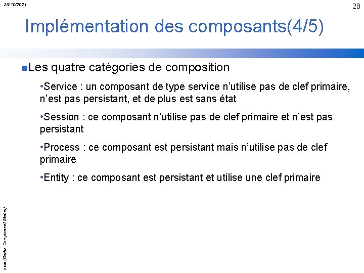 26/10/2021 28 Implémentation des composants(4/5) n. Les quatre catégories de composition • Service :
