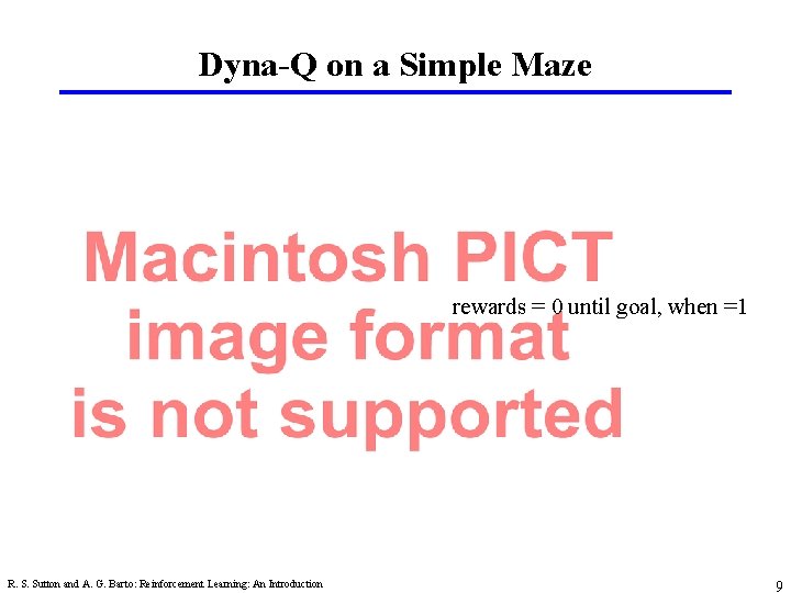 Dyna-Q on a Simple Maze rewards = 0 until goal, when =1 R. S.