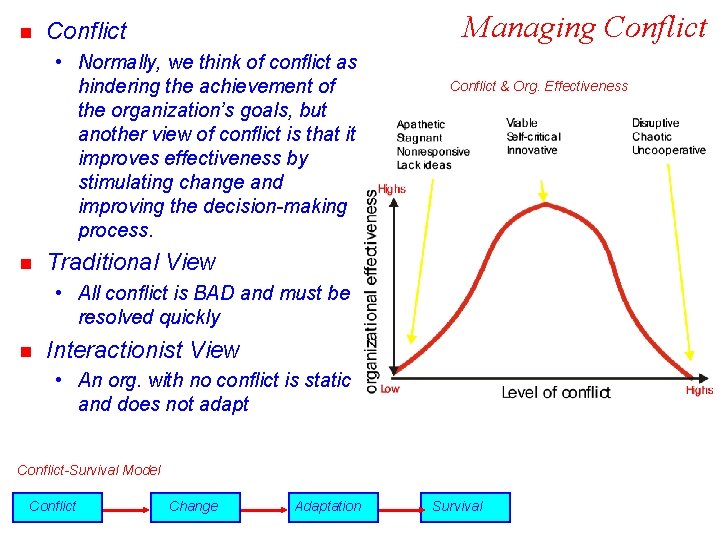 n Managing Conflict • Normally, we think of conflict as hindering the achievement of