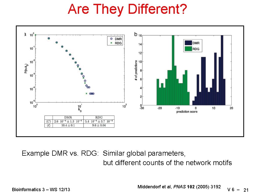 Are They Different? Example DMR vs. RDG: Similar global parameters, but different counts of