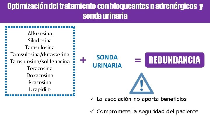 Nuevas estrategias lanzadas Optimización del tratamiento con bloqueantes α adrenérgicos y sonda urinaria Alfuzosina