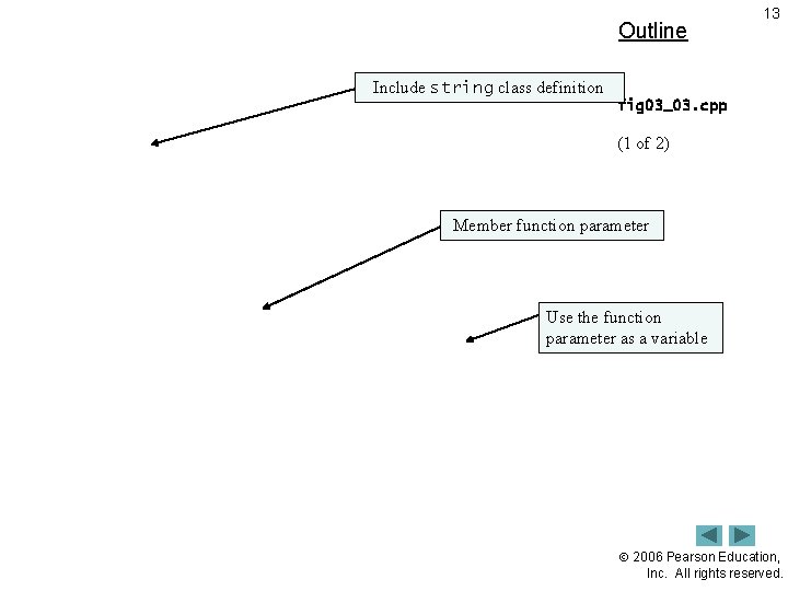 Outline 13 Include string class definition fig 03_03. cpp (1 of 2) Member function