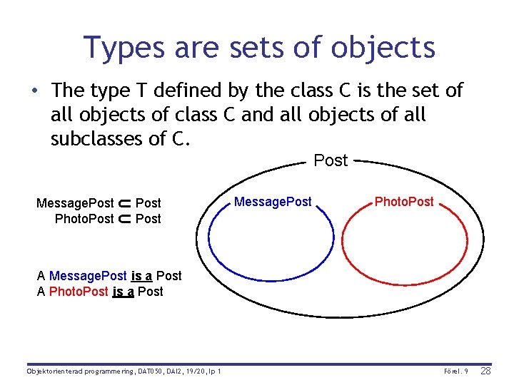 Types are sets of objects • The type T defined by the class C