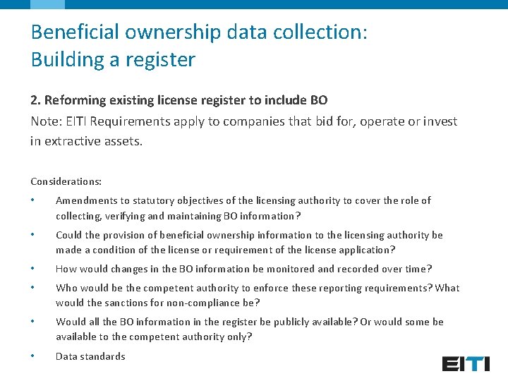 Beneficial ownership data collection: Building a register 2. Reforming existing license register to include