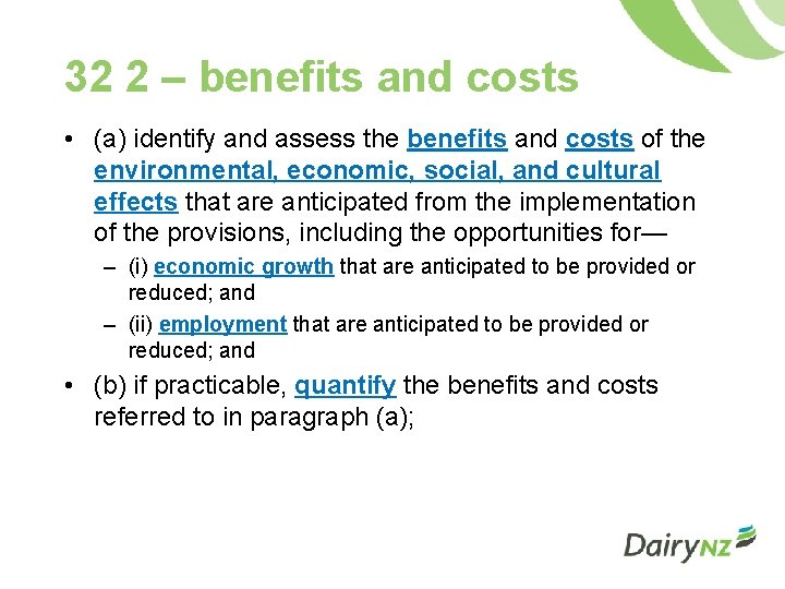 32 2 – benefits and costs • (a) identify and assess the benefits and