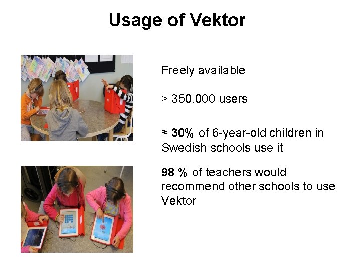 Usage of Vektor Freely available > 350. 000 users ≈ 30% of 6 -year-old