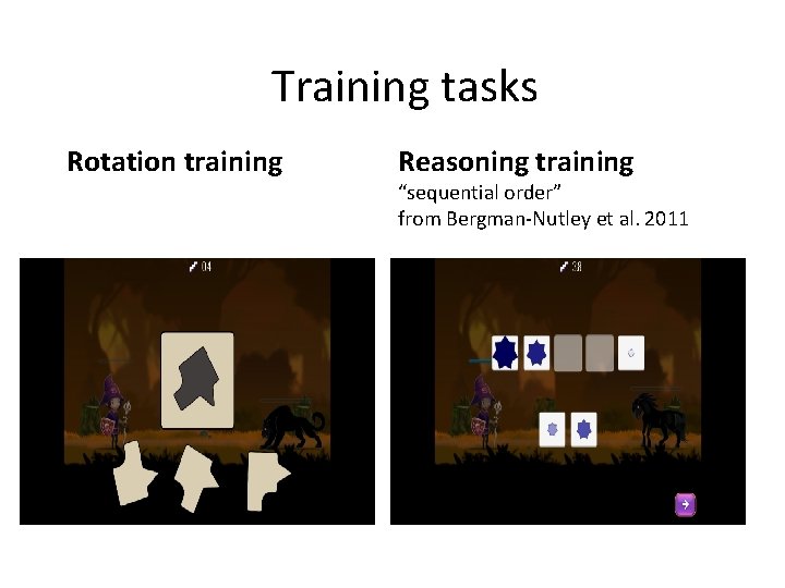 Training tasks Rotation training Reasoning training “sequential order” from Bergman-Nutley et al. 2011 