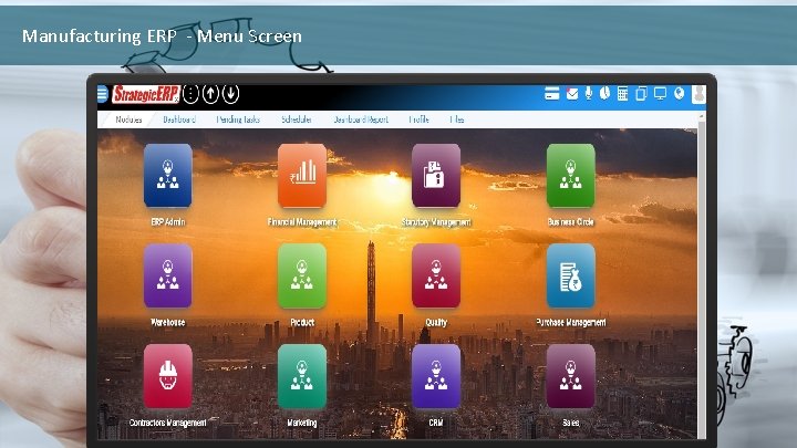 Manufacturing ERP - Menu Screen 