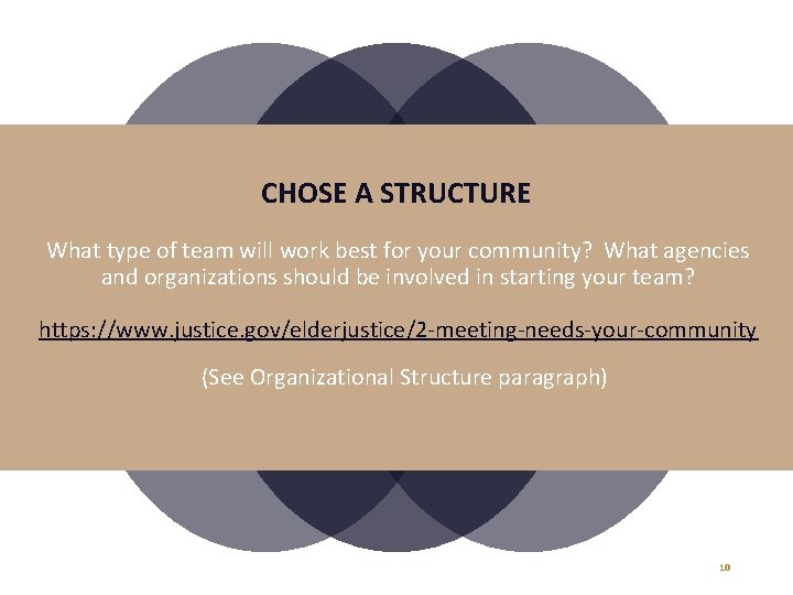 CHOSE A STRUCTURE What type of team will work best for your community? What